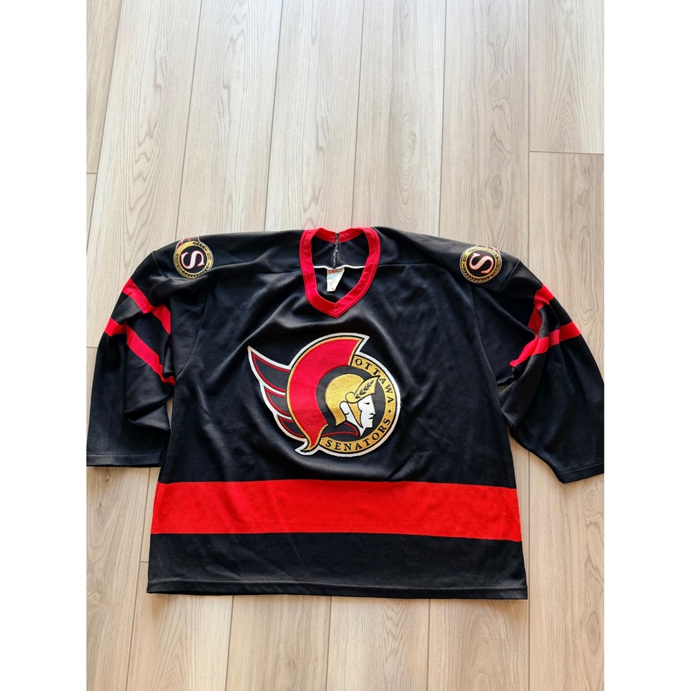 Vintage CCM Ottawa Senators Hockey Jersey Mens XL Black Red NHL Sport Maska